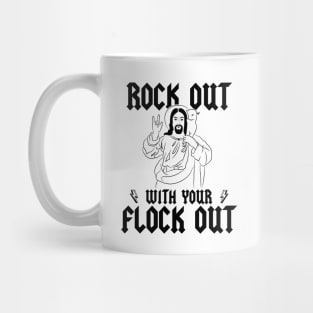 Jesus Shepherd Rock Out With Your Flock Out Pun Graphic Mug